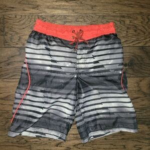 Striped Swim Shorts with Red Accents